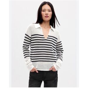 Gap Relaxed Stripe Crotchet Collared Cotton Sweater Women's-Size XS